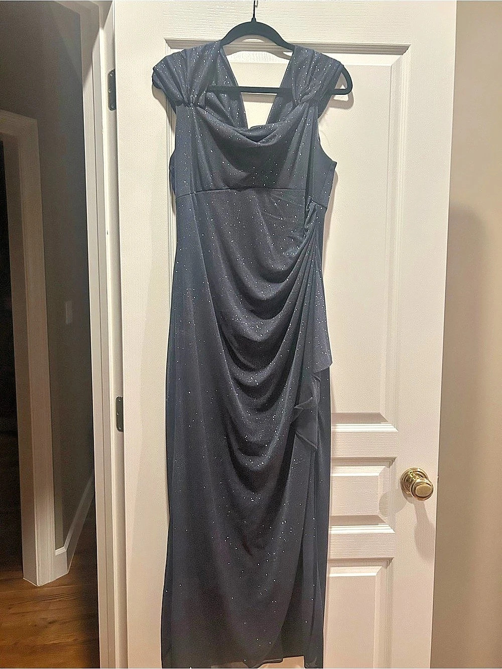 Alex Evenings Petite Glitter Mesh Cowl-Neck Gown Black 10P